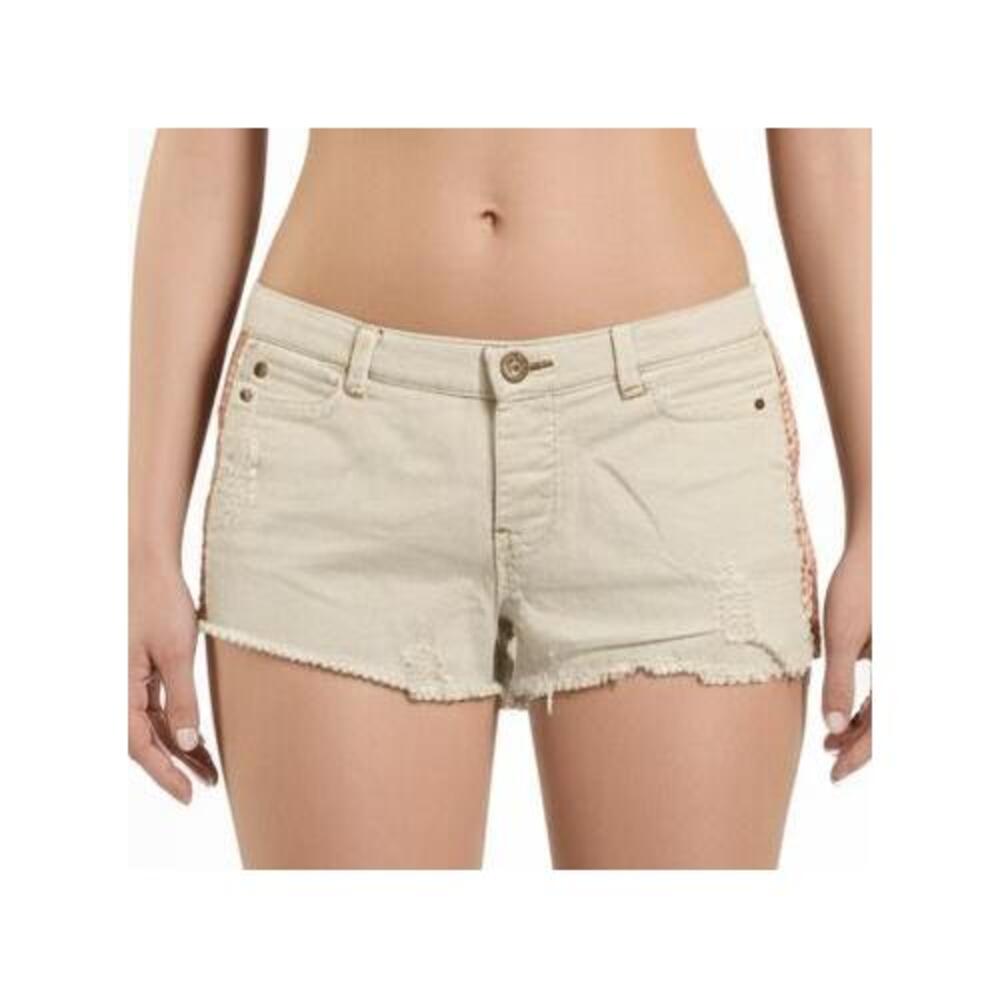 Mudd Womens Size 15 Tan Distressed Frayed Hem Embroidered Shorts Boho
